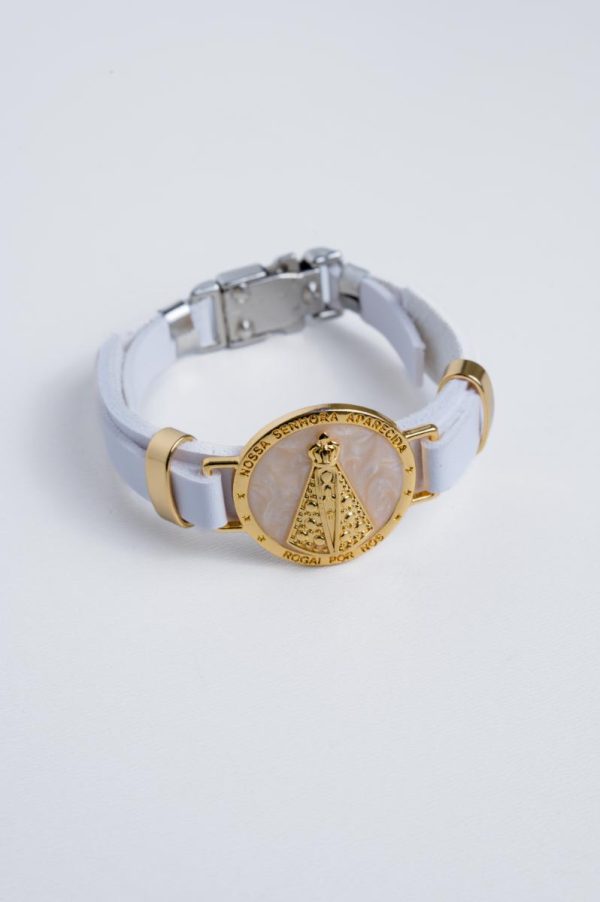 pulseira couro branco n sra aparecida - Imagem 3