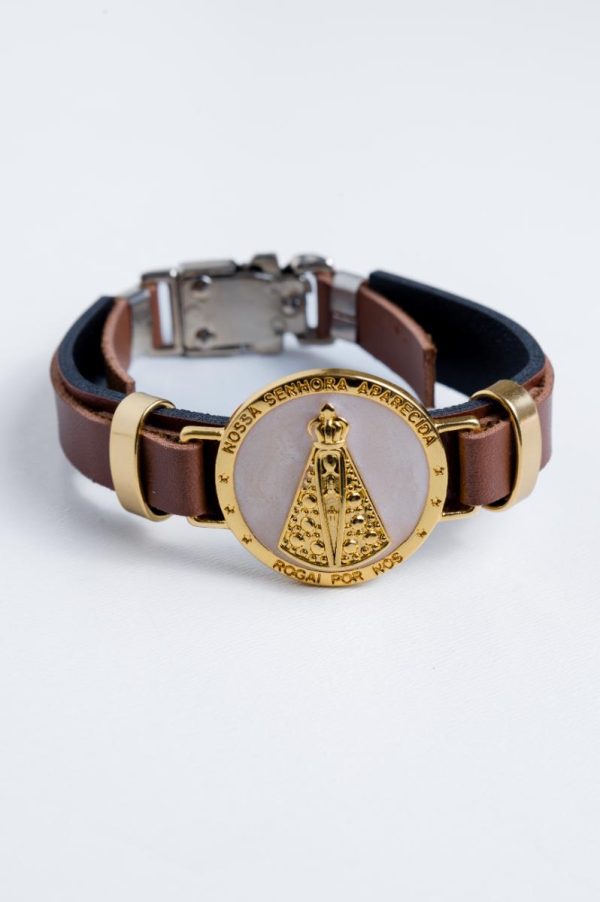 pulseira couro marron n sra aparecida - Imagem 3