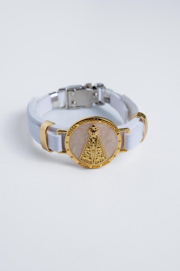 pulseira couro branco n sra aparecida - Imagem 5
